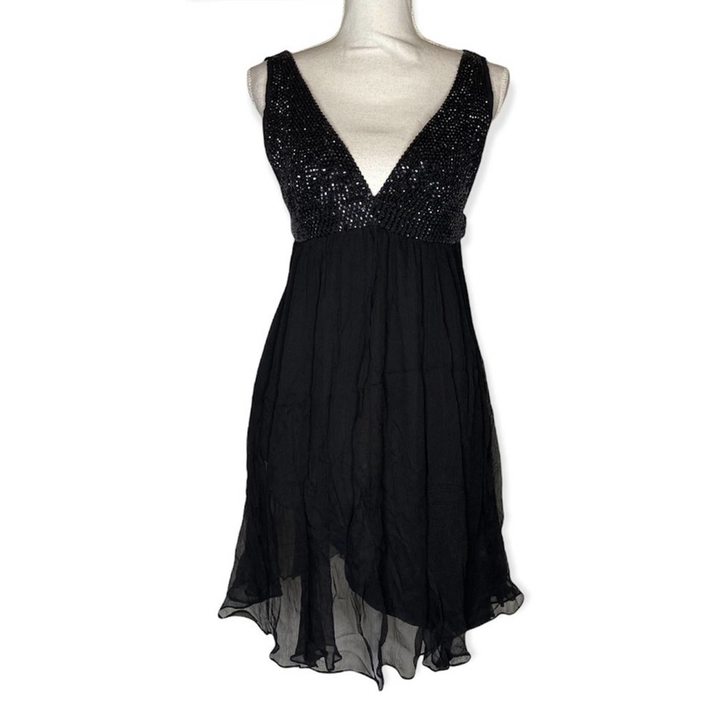 Rachel Gilbert 2 Black Rhinestone V-Neck Side Cutout High Low Sleeveless Dress